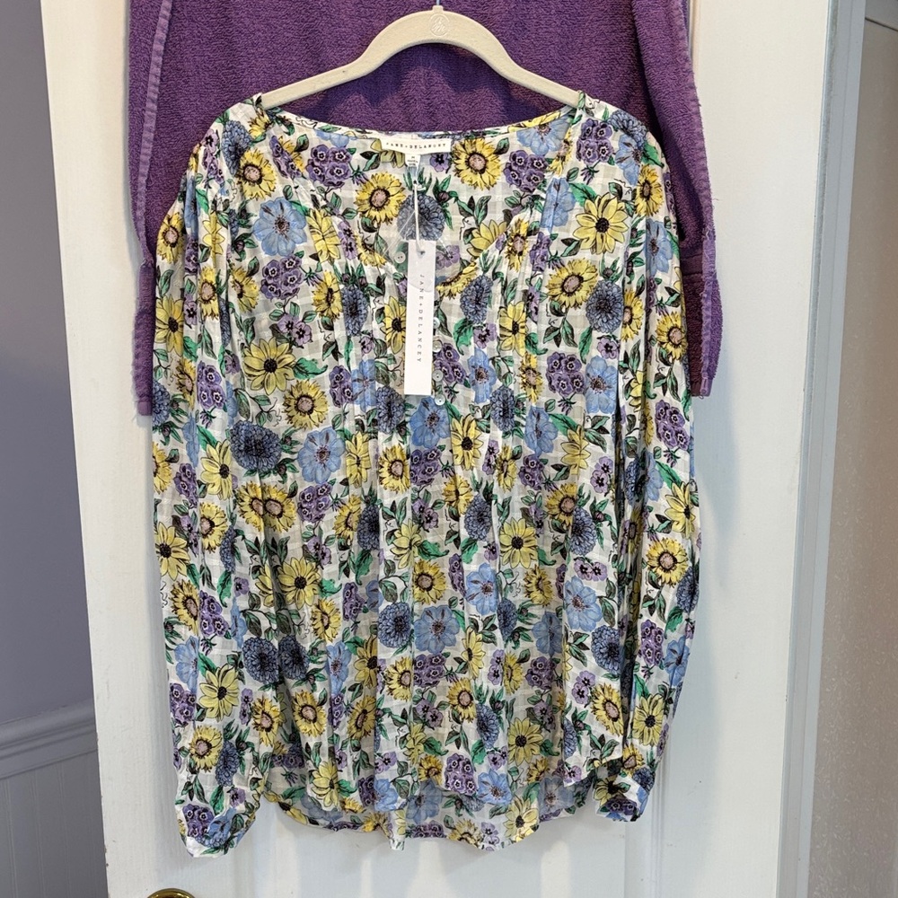 NWT Jane and Delancey Floral Blouse - Yellow, Purple, Green